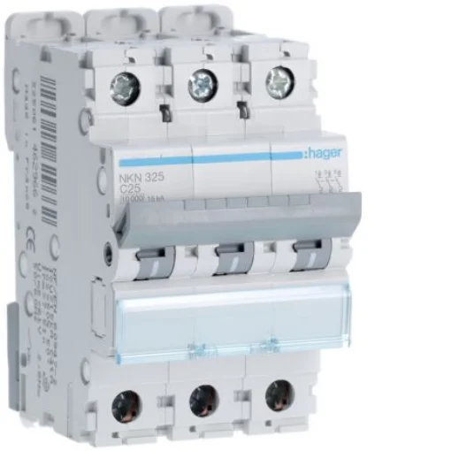 Hager Hager NKN Circuit Breaker, 3P, 25A Curve C, 400V AC, 15 kA Breaking Capacity - NKN325 product image