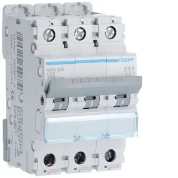 Hager Hager NKN Circuit Breaker, 3P, 32A Curve C, 400V AC, 15 kA Breaking Capacity - NKN332 product image