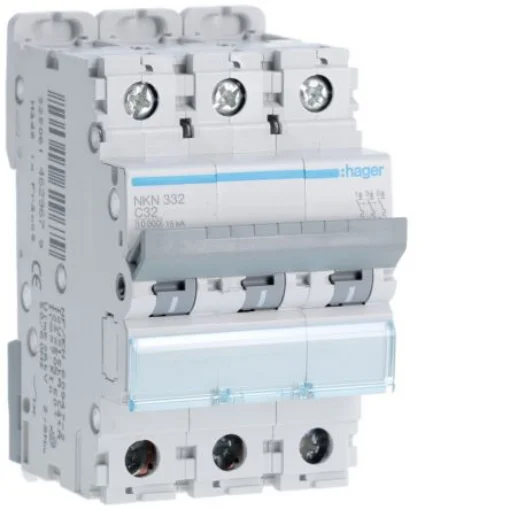 Hager Hager NKN Circuit Breaker, 3P, 32A Curve C, 400V AC, 15 kA Breaking Capacity - NKN332 product image