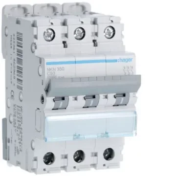 Hager Hager NKN Circuit Breaker, 3P, 50A Curve C, 400V AC, 15 kA Breaking Capacity - NKN350 product image