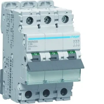 Hager MMN MCB, 3P, 6.3A, 400V AC, 25 kA Breaking Capacity - MMN306 product image