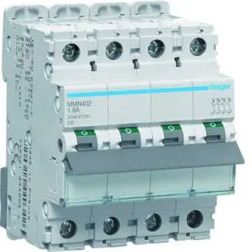 Hager MMN MCB, 4P, 1.6A, 400V AC, 25 kA Breaking Capacity - MMN402 product image