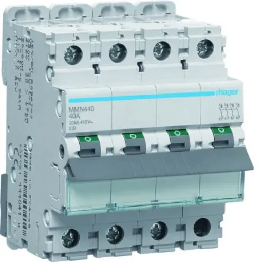 Hager MMN MCB, 4P, 40A, 400V AC, 20 kA Breaking Capacity - MMN440 product image