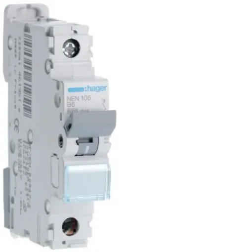 Hager NEN MCB, 1P, 6A, 230V AC, 10 kA Breaking Capacity - NEN106 product image
