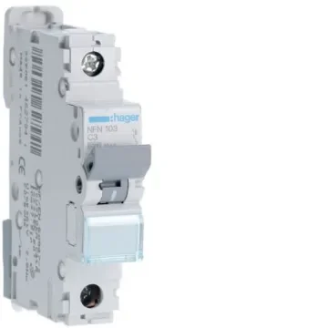 Hager NFN MCB, 1P, 3A, 230V AC, 10 kA Breaking Capacity - NFN103 product image