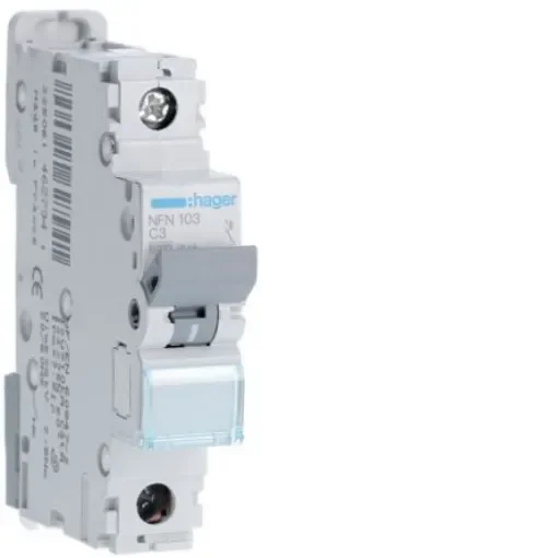 Hager NFN MCB, 1P, 3A, 230V AC, 10 kA Breaking Capacity - NFN103 product image