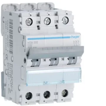 Hager NGN MCB, 3P, 32A, 400V AC, 10 Breaking Capacity - NGN332 product image