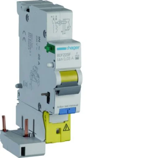 Hager BDF RCCB, 25A, 1P+N Pole, 30mA, Type F - BDF225F product image