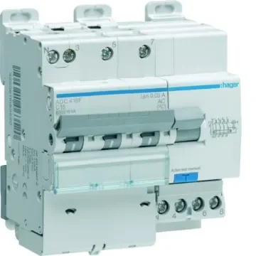 Hager RCBO, 16A Current Rating, 3P+N Poles, 30mA Trip Sensitivity, Type AC - ADC416F product image