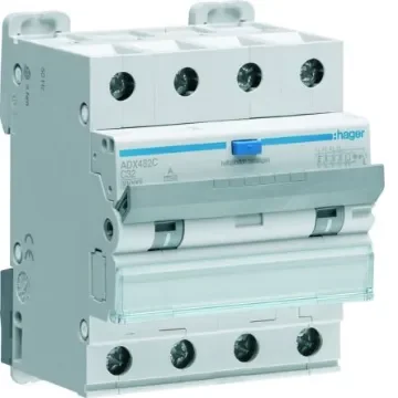 Hager RCBO, 32A Current Rating, 4P Poles, 30mA Trip Sensitivity, Type A - ADX482C product image