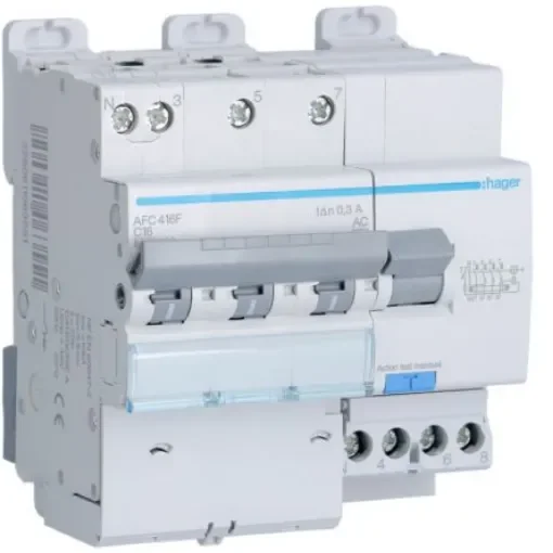 Hager RCBO, 16A Current Rating, 3P+N Poles, 300mA Trip Sensitivity, Type AC - AFC416F product image