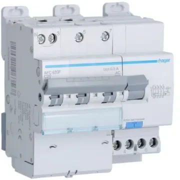 Hager RCBO, 20A Current Rating, 3P+N Poles, 300mA Trip Sensitivity, Type AC - AFC420F product image