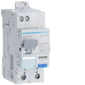 Hager RCBO, 10A Current Rating, 1P+N Poles, 30mA Trip Sensitivity, Type AC - ADC817F product image
