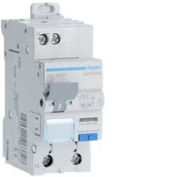 Hager RCBO, 20A Current Rating, 1P+N Poles, 30mA Trip Sensitivity, Type AC - ADC827F product image