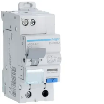 Hager RCBO, 40A Current Rating, 1P+N Poles, 30mA Trip Sensitivity, Type AC - ADC847F product image