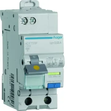 Hager RCBO, 20A Current Rating, 1P+N Poles, 30mA Trip Sensitivity, Type F - ADF720F product image