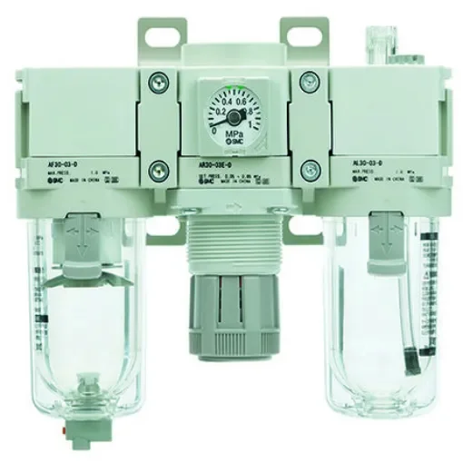 SMC G 3/8 Filter Regulator Lubricator, Automatic Drain, 5µm Filtration Size - Without Pressure Gauge, AC30-F03-D product image