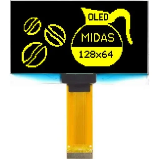 Midas 2.42in Yellow OLED Display 128 x 64pixels COT Multi Interface - MCOT128064HV-YM product image