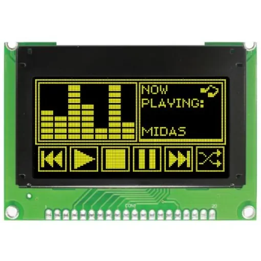 Midas 2.42in Yellow Passive matrix OLED Display 128 x 64pixels COB Parallel Interface - MCOB128064T1V-YP product image