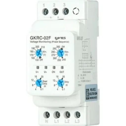 ENTES Voltage Monitoring Relay, 3 Phase, SPDT, DIN Rail - GKRC-02F product image