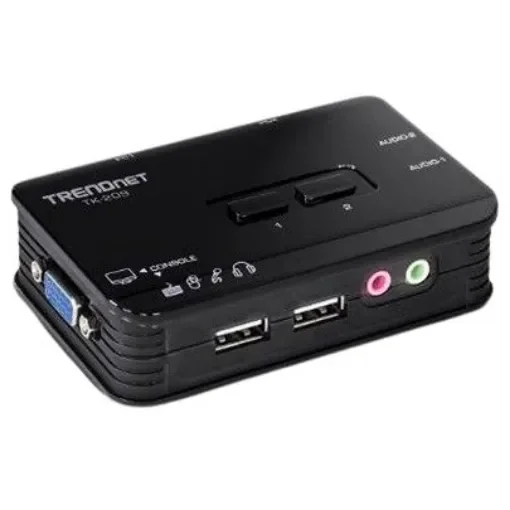 Trendnet 2 Port Dual Monitor USB SVGA, VGA KVM Switch, 3.5 mm Jack 2048 x 1536 Maximum Resolution - TK-209K product image