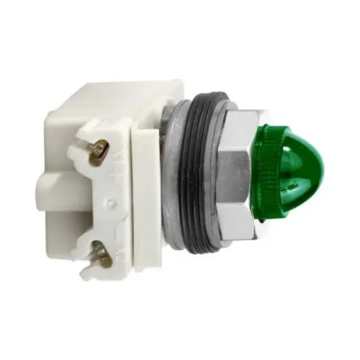 Schneider Electric, 9001K, Panel Mount Green Incandescent Pilot Light, 30mm Cutout, IP66, Round, 28V - 9001KP35G9 product image