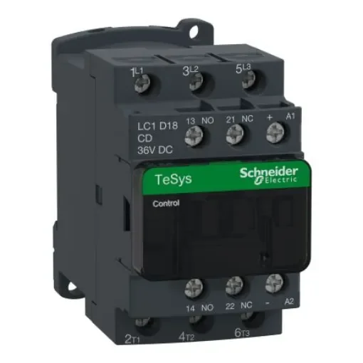 Schneider Electric TeSys LC1D Contactor, 36 V dc Coil, 3-Pole, 18 A, 9 kW, 3 NO, 440 V - LC1D18CD product image