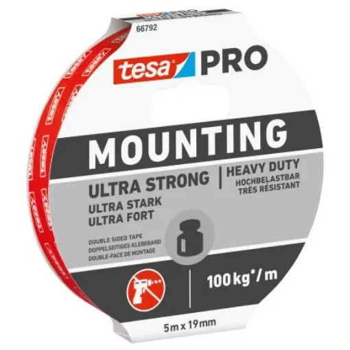 Tesa 66792 White Double Sided Tape, 0.001mm Thick, PE Foam Backing, 19mm x 5m - 66792-00001-00 product image