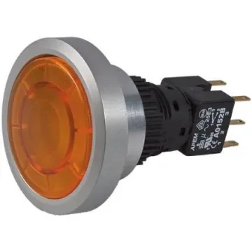 APEM Illuminated Push Button Switch, Momentary, Panel Mount, 30mm Cutout, DPDT, Amber LED, IP65 - A9PFA1Y2DK3 product image