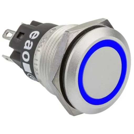 EAO 82 Series Illuminated Push Button Switch, Momentary, Panel Mount, 19mm Cutout, SPDT, Blue LED, 240V, IP65, IP67 - 82-5551.1126 product image