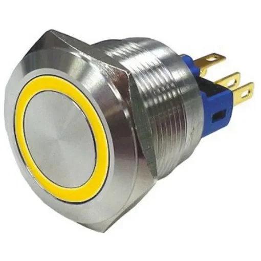 RS PRO Illuminated Push Button Switch, Latching, Panel Mount, 22mm Cutout, SPDT, Yellow LED, 250V ac, IP65, IP67 - 8118522 product image