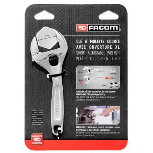 Facom Adjustable Spanner, 160 mm Overall, 33mm Jaw Capacity, Metal Handle - 113AS.6CPB product image