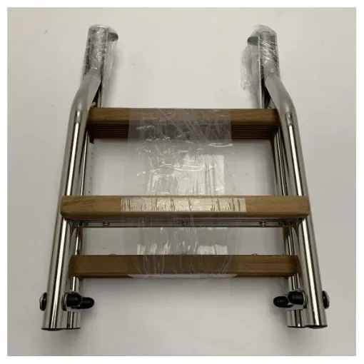 Nautinox 2048/1 3-step stainless steel folding bathing ladder with teak steps product image