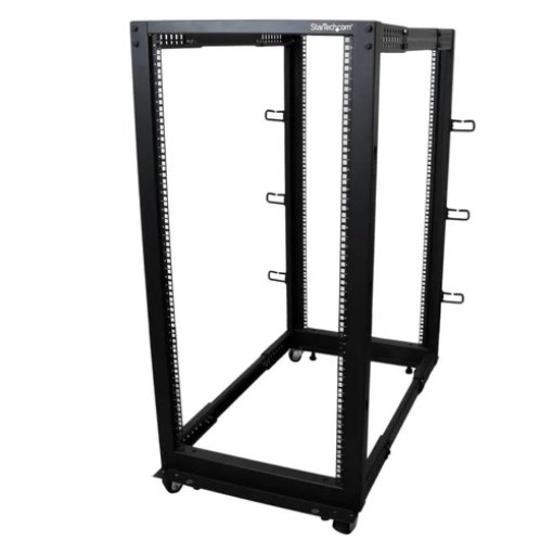 Picture of Startech.Com 4-Post 25U Mobile Open Frame Server Rack, Four Post 19in Network Rack with Wheels, Rolling Rack with Adjustable Depth for Computer/Av/Data/It Equipment - Casters, Leveling Feet or Floor Mounting - 4Postrack25u