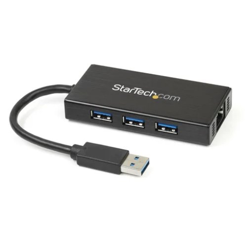 Picture of Startech.Com 3-Port Portable Usb 3.0 Hub Plus Gigabit Ethernet - Aluminum with Built-In Cable~3-Port Portable Usb 3.0 Hub Plus Gigabit Ethernet - 5Gbps - Aluminum with Built-In Cable - St3300gu3b