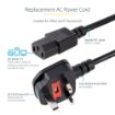 Picture of Startech.Com 10ft (3m) Uk Computer Power Cable, 18AWG, Bs 1363 To C13, 10A 250V, Black Replacement Ac Power Cord, Kettle Lead / Uk Power Cord, Pc Power Supply Cable, Tv/Monitor Power Cable - Pxt101uk3m