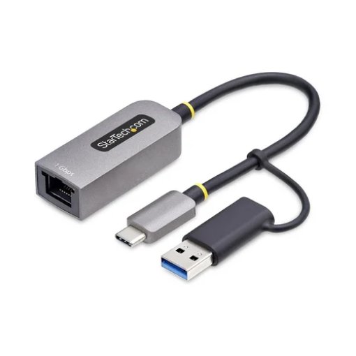 Picture of Startech.Com Usb-C To Ethernet Adapter with Usb-A Dongle, 10/100/1000Mbps, Usb 3.0 To Gigabit Ethernet Network Adapter, 6in/15cm Attached Cable, Usb Gbe Adapter - C21GA-USB-ETHERNET