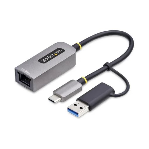 Picture of Startech.Com 2.5GbE Usb-C To Ethernet Adapter with Usb-A Converter, Nbase-T Nic, Usb 3.0 Type-C 2.5/1G Multi Speed Network, Thunderbolt Compatible, Windows & Mac - U2GA-USB-C-ETHERNET