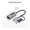 Picture of Startech.Com 2.5GbE Usb-C To Ethernet Adapter with Usb-A Converter, Nbase-T Nic, Usb 3.0 Type-C 2.5/1G Multi Speed Network, Thunderbolt Compatible, Windows & Mac - U2GA-USB-C-ETHERNET