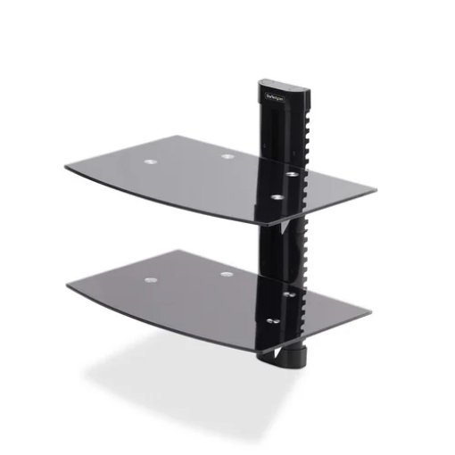 Picture of Startech.Com Dual Floating Wall-Mounted Av Shelves, Adjustable Height Shelf for Under Tv, Organize A/V Equipment on Black Tempered Glass Shelves - 2B-WALL-MOUNT-SHELF