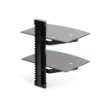 Picture of Startech.Com Dual Floating Wall-Mounted Av Shelves, Adjustable Height Shelf for Under Tv, Organize A/V Equipment on Black Tempered Glass Shelves - 2B-WALL-MOUNT-SHELF