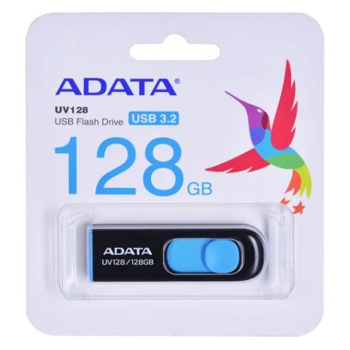 Picture of Adata Dashdrive UV128 128GB Usb Flash Drive Usb Type-A 3.2 Gen 1 (3.1 Gen 1) Black, Blue - AUV128-128G-RBE