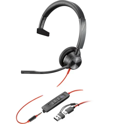 Picture of Poly Blackwire 3315 Monaural Microsoft Teams Certified Usb-C Headset +3.5mm Plug +Usb-C/A Adapter - 8X218aa