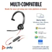 Picture of Poly Blackwire 3315 Monaural Usb-C Headset +3.5mm Plug +Usb-C/A Adapter - 8X217aa
