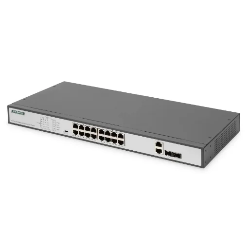 Picture of Digitus 16 Port Fast Ethernet Poe Switch, 19 Inch, Unmanaged, 2 Uplinks - Dn-95342-1