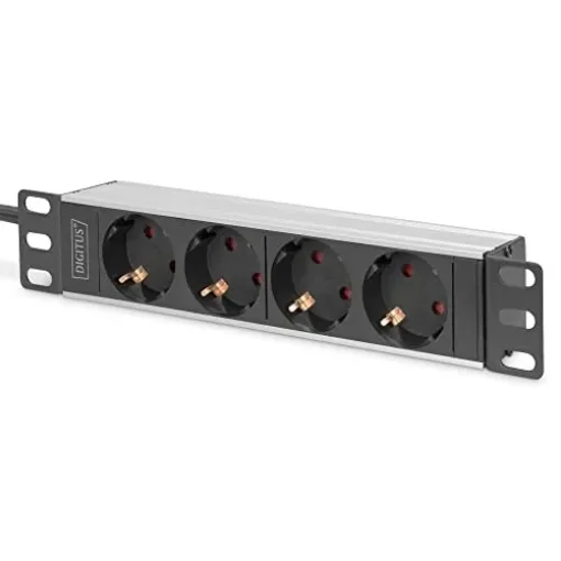 Picture of Digitus 10” Socket Strip with Aluminum Profile, 4-Way Safety Sockets - Dn-95418