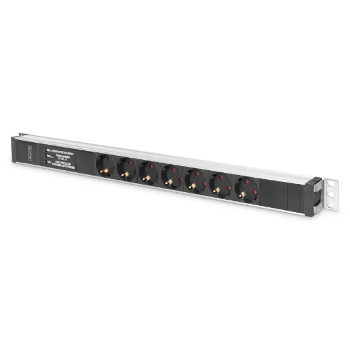 Picture of Digitus Aluminium Outlet Strip with Overvoltage Protection and Line Filter, 7 Safety Outlets, 2 M Supply Safety Plug - Dn-95412