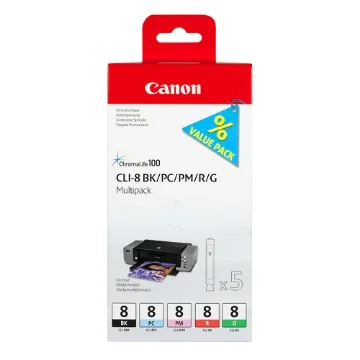 Picture of Canon Cli-8 Bk/Pc/Pm/R/G 5 Ink Cartridge Multipack - 0620B027