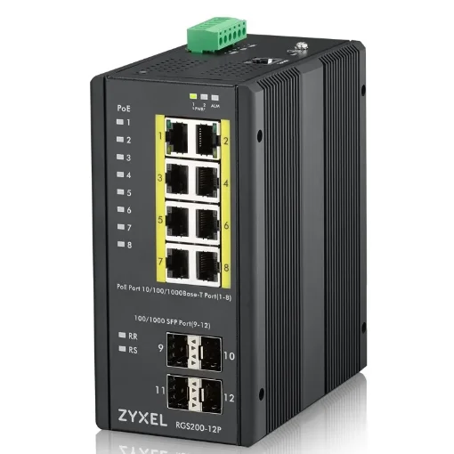 Picture of Zyxel RGS200-12P Managed L2 Gigabit Ethernet (10/100/1000) Power Over Ethernet (Poe) Black - RGS200-12P-ZZ0101F