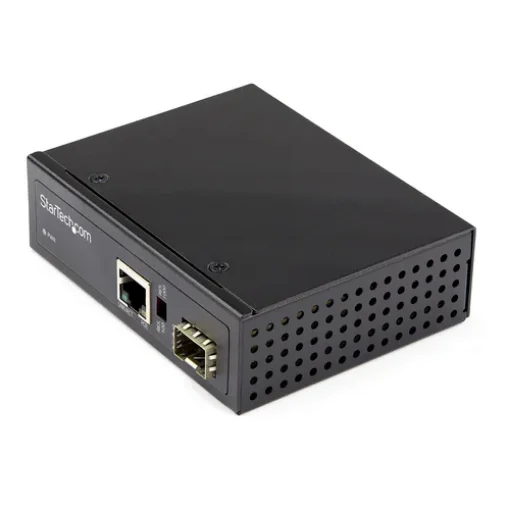 Picture of Startech.Com Poe+ Industrial Fiber To Ethernet Media Converter 60W - Sfp To RJ45 - Singlemode/Multimode Fiber To Copper Gigabit Ethernet - Compact Size - Ip-30/ -40 To +75C - Imc1gsfp60w